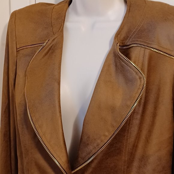 Joseph Ribkoff Brown Micro Suede Jacket With Shoulder Pads Size 10 - Picture 6 of 13